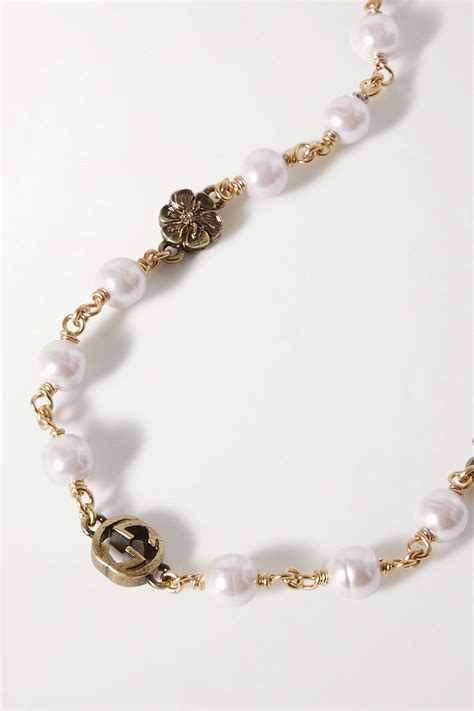 gucci long pearl necklace|Gucci goldtone necklace.